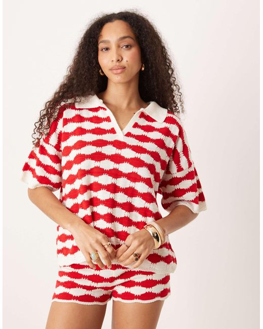Polo décontracté d'ensemble en maille à rayures - rouge/blanc ASOS en coloris Red