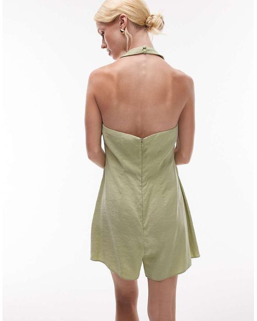 TOPSHOP Green Halterneck Playsuit