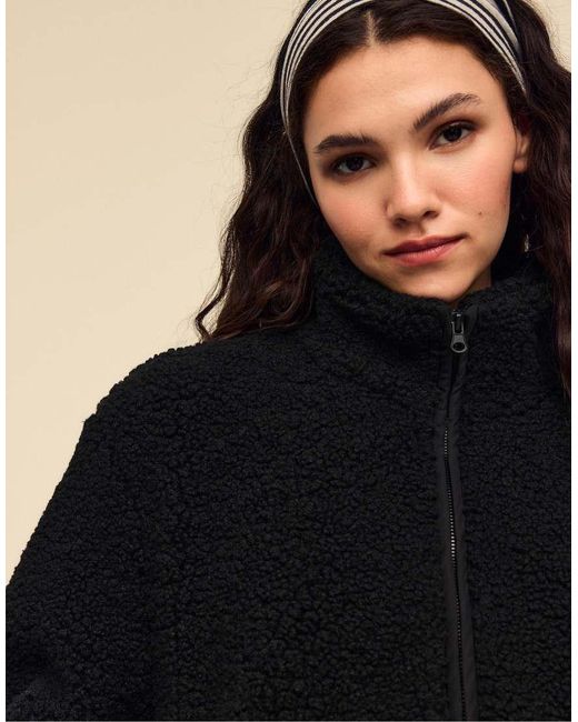 Stradivarius Black Zip-up Faux Shearling Lined Jacket