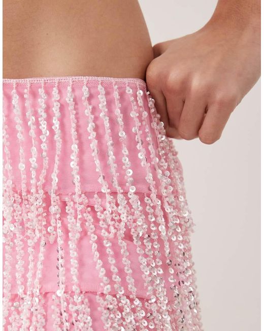 Oh Polly Pink Tiered Embellished Mini Skirt Co-Ord