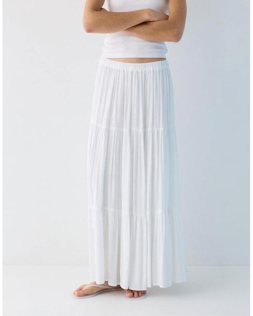 Pull&Bear White Paneled Midi Skirt