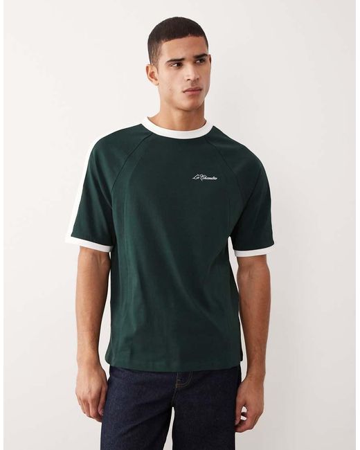 ASOS Green Heavyweight Relaxed Raglan T-shirt With Graphic for men