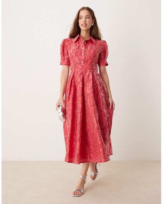 Sister Jane Red Flower Embellished Shirt Midaxi Dress for men
