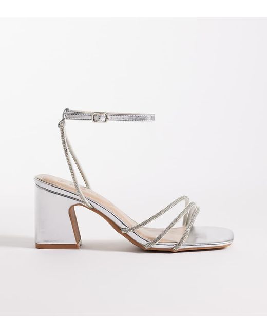 SEQWL Wide Fit White Leal Barely There Block Heel