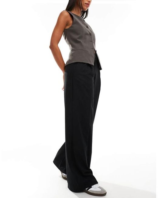 Pantaloni Extra Larghi Neri A Vita Medio Alta di Mango in Black