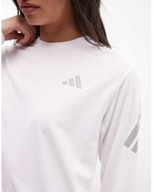 Adidas Originals White Adidas Running Adi365 Long Sleeve Top With Three Stripes