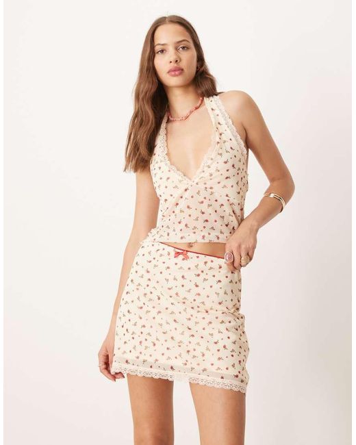 Minifalda Con Estampado De Y Ribete De Encaje De ASOS de color Natural