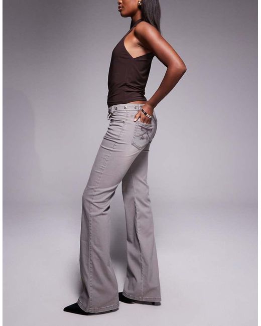 I.AM.GIA Purple Greer Low Rise Cross Front Stud Detail Waistband Slim Kick Flare Jeans