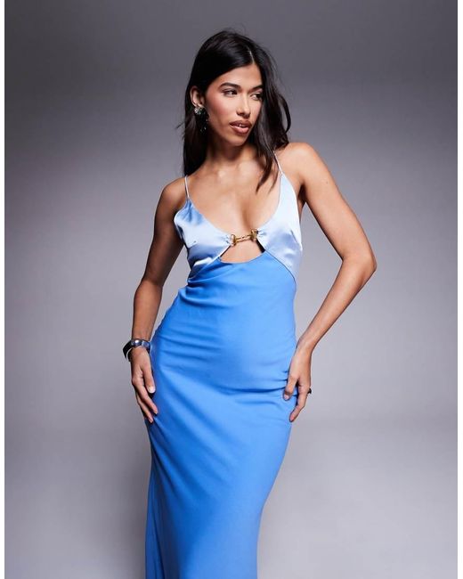 ASOS Blue Cami Maxi Dress With Satin Bust And Buckle Detail