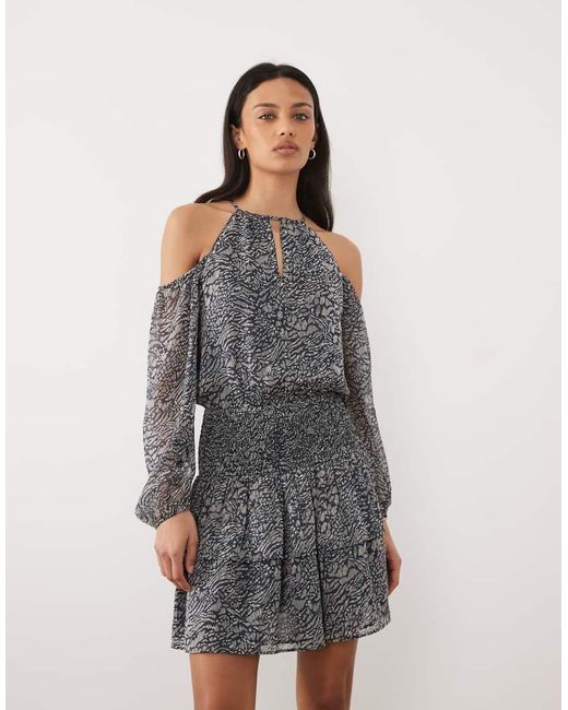 Mango Gray Teen Cold Shoulder Ruffle Mini Dress