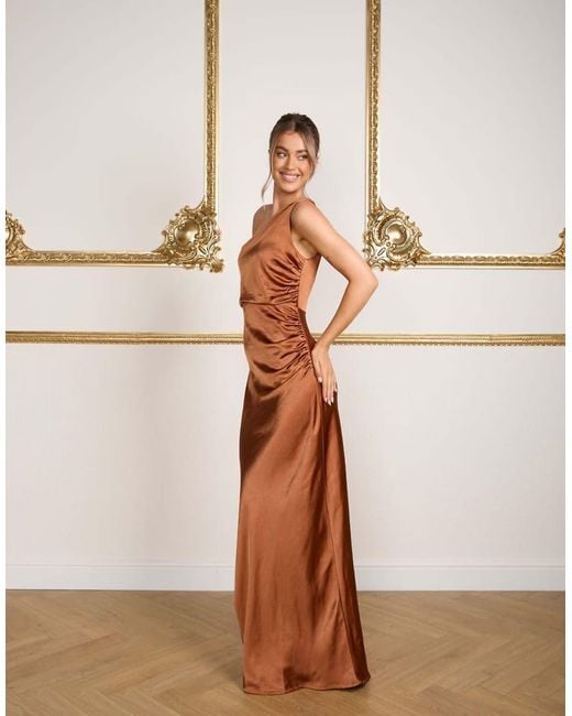 Six Stories Natural One Shoulder Satin Bridesmaid Dress
