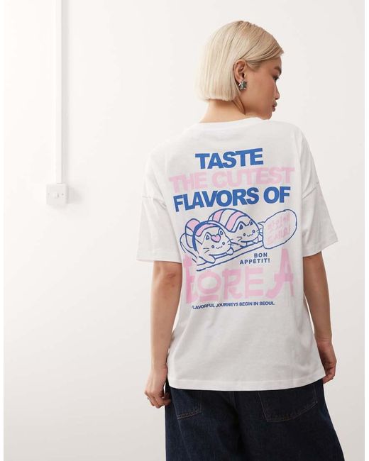 Noisy May White Oversize T-shirt With Sushi Print