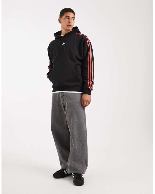 Adidas Originals Black Tipped Stripes Hoodie for men