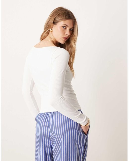 ASOS White – figurformendes, nahtloses langarmshirt