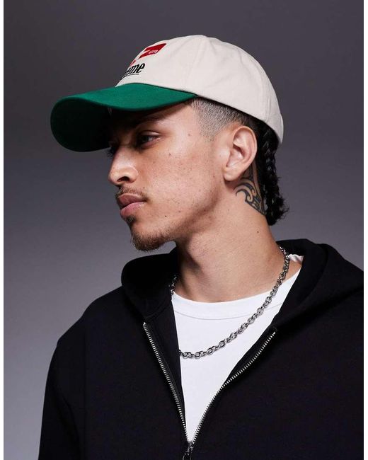 Cappellino Écru Ricamato Con Visiera A Contrasto di ASOS in Green da Uomo