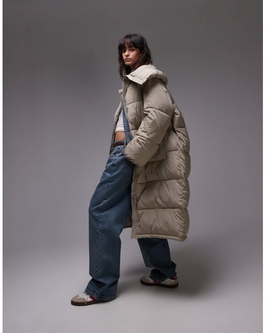 Doudoune longue à col cheminée - taupe TOPSHOP en coloris Gray