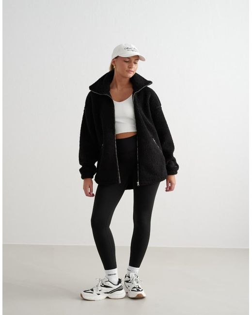Aim'n Black Teddy Borg Funnel Neck Zip Through Jacket
