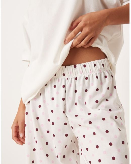 ASOS Natural Asos design petite – pyjama mit oversize-t-shirt mit "girls night"-motivprint und weit geschnittener hose