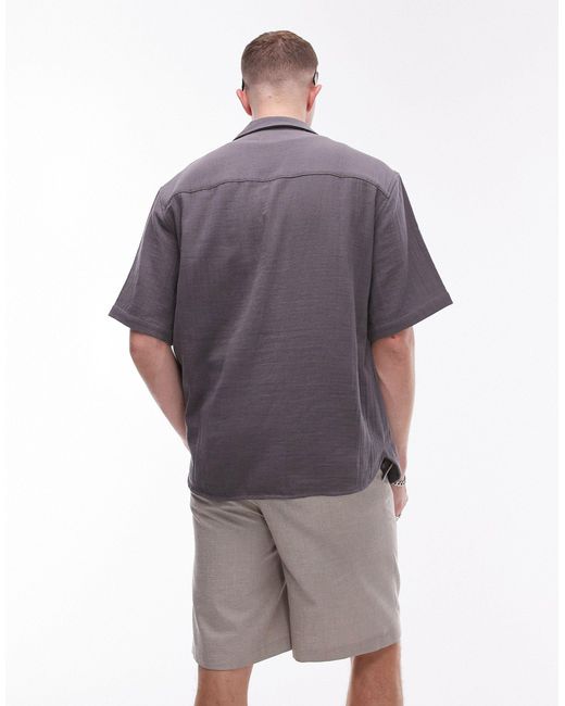 Topman Gray Short Sleeve Relaxed Shirt for men