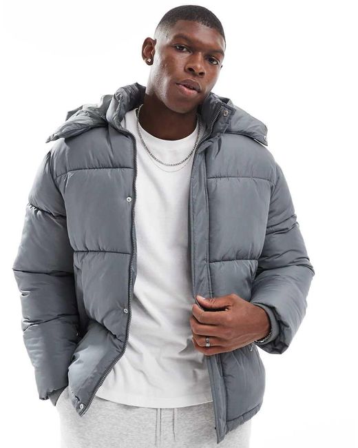 ASOS Pufferjack Met Afneembare Capuchon in het Gray voor heren