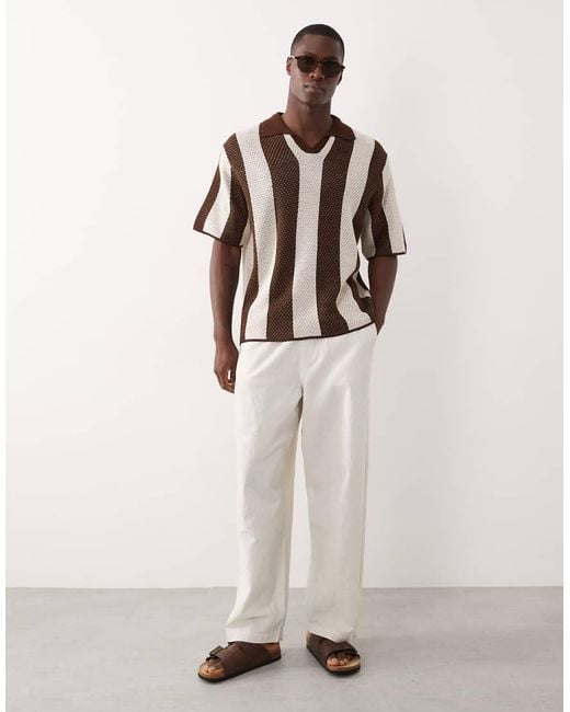 ASOS Natural Oversized Knitted Stripe Notch for men