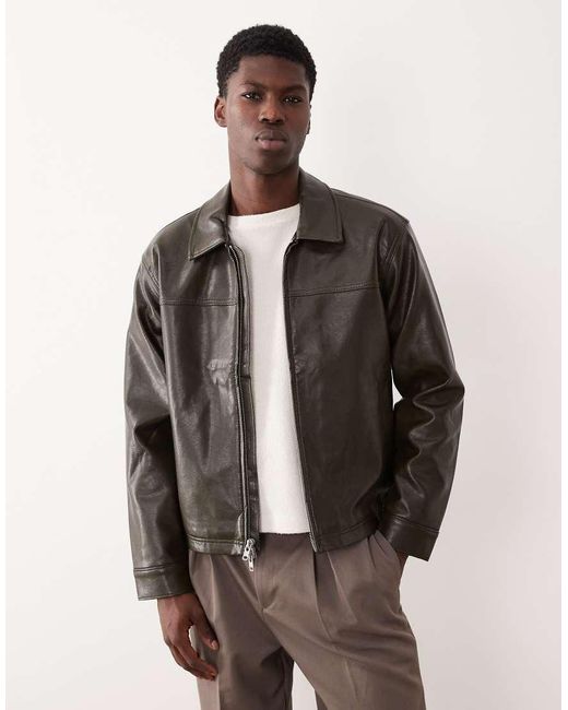 Abercrombie & Fitch Gray Cropped Vegan Leather Zip Jacket for men