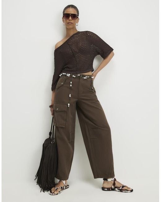 River Island Green Cargo Barrel Leg Jeans