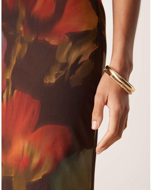 ASOS Maxi Rok Van Mesh Met Vervaagde Bloemenprint En Lage Taille in het Brown