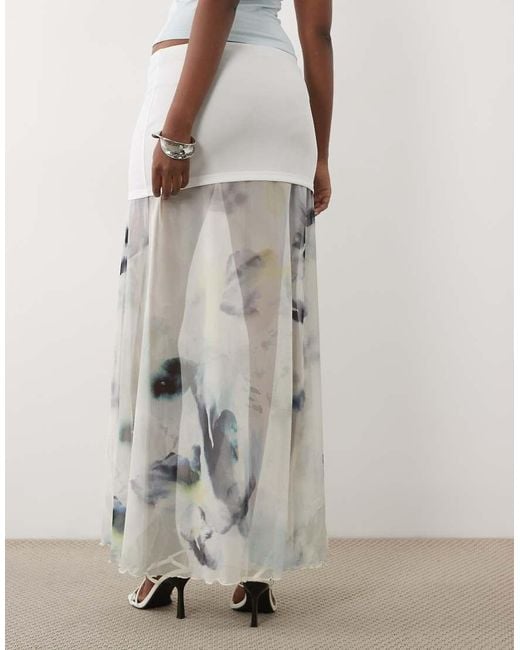 ASOS White Printed Mesh Co-ord Maxi Skirt With Slit