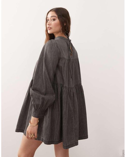 Miss Selfridge Gray Long Sleeve High Neck Dress