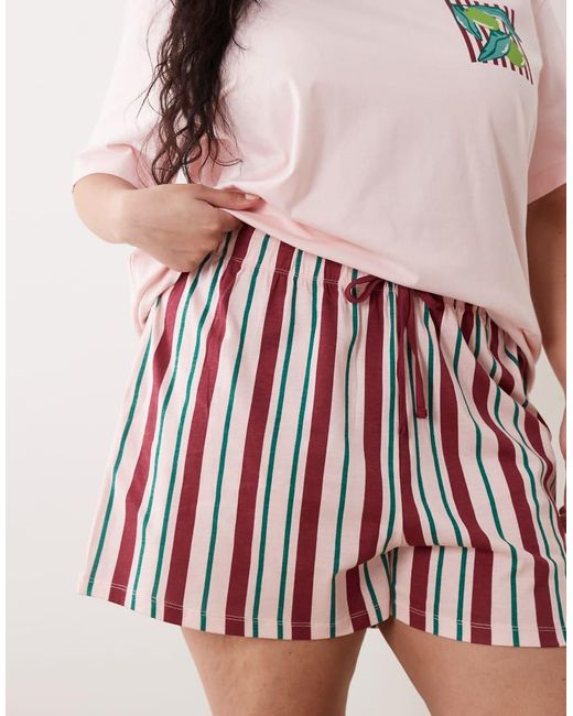 ASOS Red Asos Design Curve Oversized Tee And Short Pyjama Set With Farmers Market Graphic