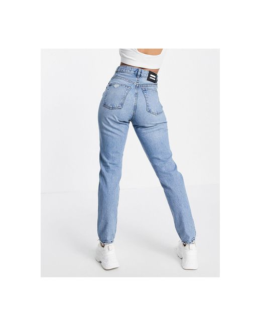 Dr. Denim Denim Nora High Rise Mom Jeans With Ripped Knees in Blue - Lyst