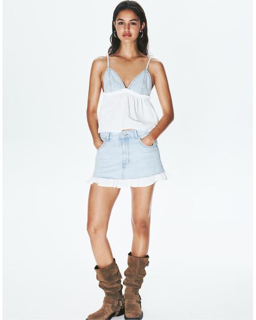 Pull&Bear Blue Ruffled Denim Mini Skirt