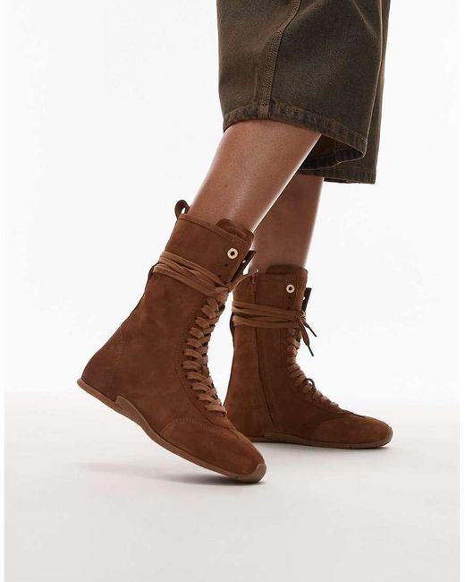 Bronx Brown Lace Up Boxing Boot Trainers