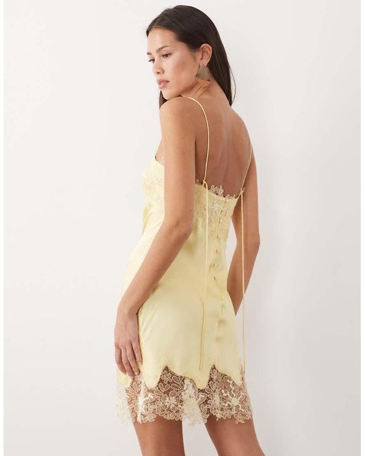 ASOS Natural Appliqué Bias Cut Satin Mini Dress