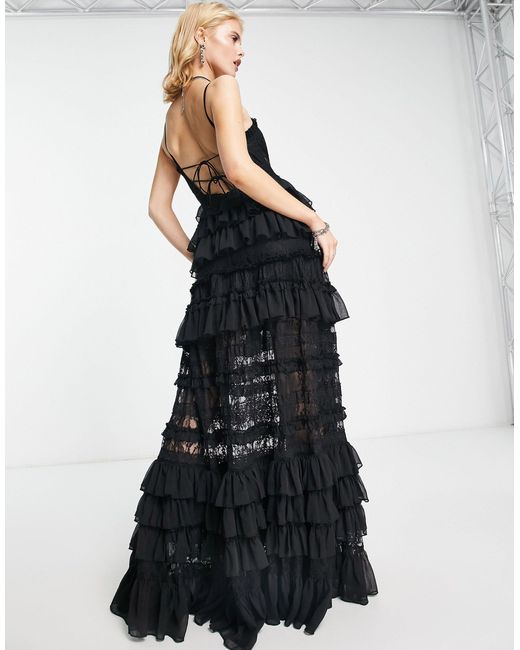 Reclaimed (vintage) Black Limited Edition Corset Maxi Dress With Tiered Lace