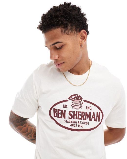 Ben Sherman White Stacking Records Tee for men