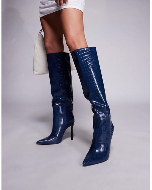 Public Desire Blue Nova Pointed Toe High Heeled Knee Boots