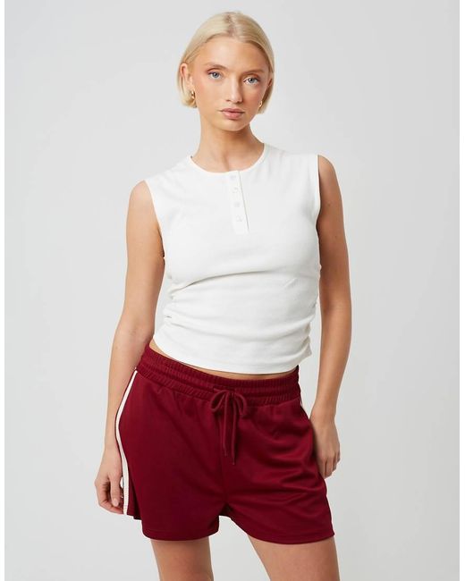 Brave Soul Red Sleeveless Button Neck Top With Ruched Detail