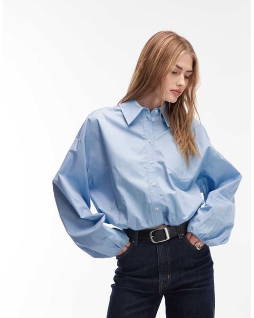 & Other Stories Blue Collared Shirt With Front Elasticized Drawstring Waist
