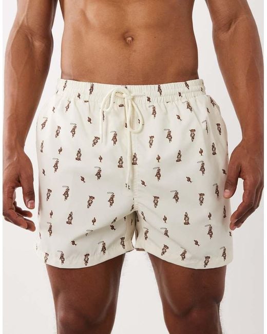South Beach Natural Cowboy Print Swim Shorts for men