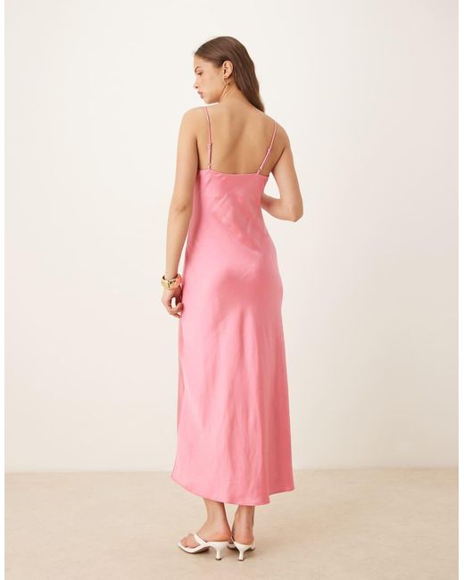 Gina Tricot Pink High Neck Satin Midi Dress