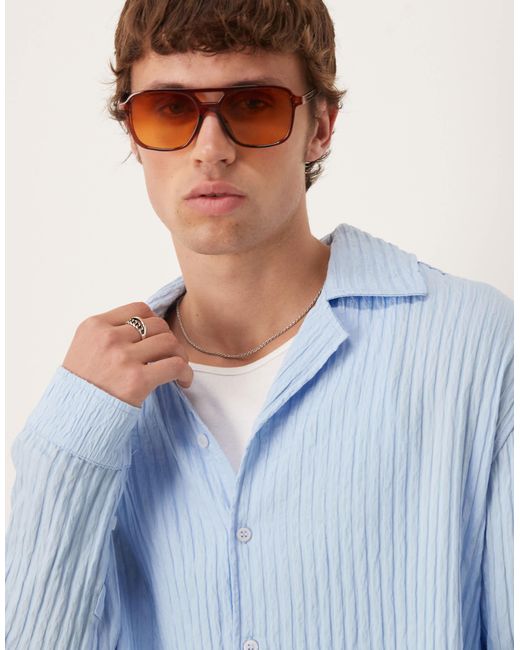 ASOS Blue Long Sleeved Sheer Stripe Shirt for men