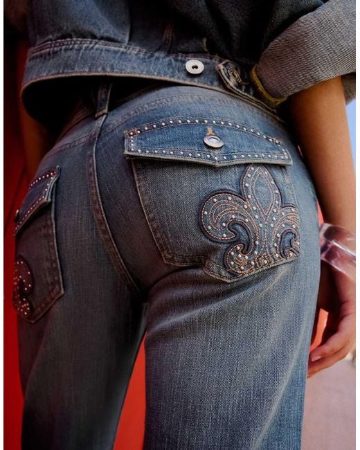 Bershka Embroidered Low-rise Flared Jeans