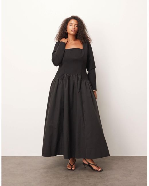 ARRANGE Curve Hybrid Square Neck Maxi Dress With Full Skirt in Black | Lyst