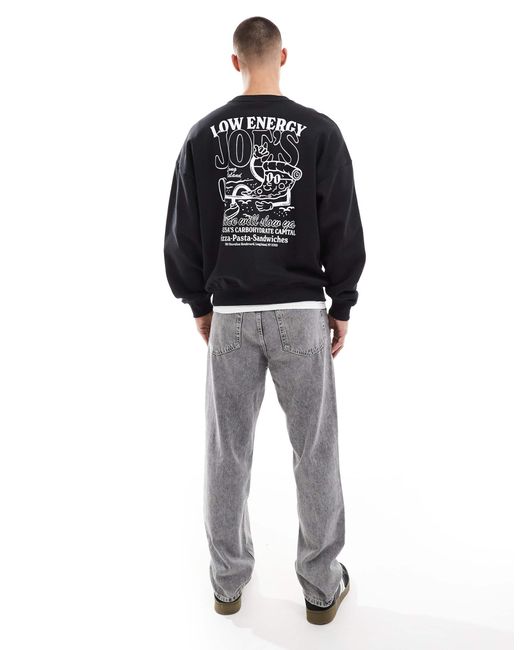 Only & Sons Gray Oversized Sweat With Pizza Back Print for men