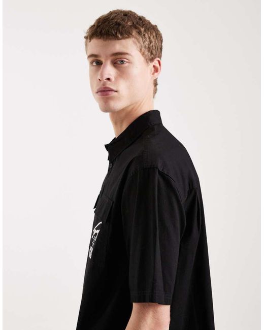 Tommy Hilfiger Black Boxy Skater Fit Short Sleeve Shirt for men
