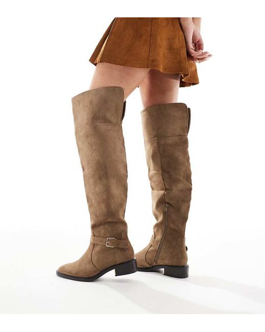 SEQWL Wide Fit Brown Latte Buckle Detail Over The Knee Boots