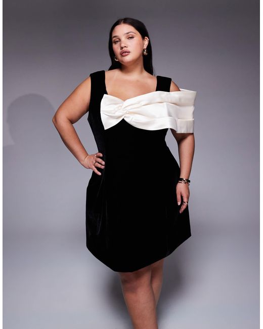 ASOS Curve Velvet Mini Dress With Structured Satin Drape in Black | Lyst