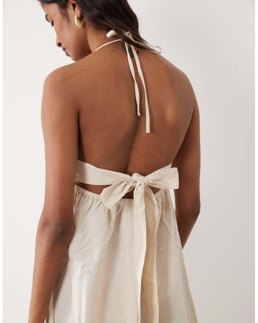 Miss Selfridge Brown Embroidered Halter Maxi Dress